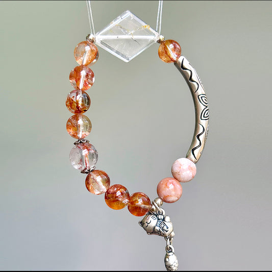 Hematoid Quartz, Coral Jade & Clear Quartz Bracelet | Handmade Healing Crystal Jewelry