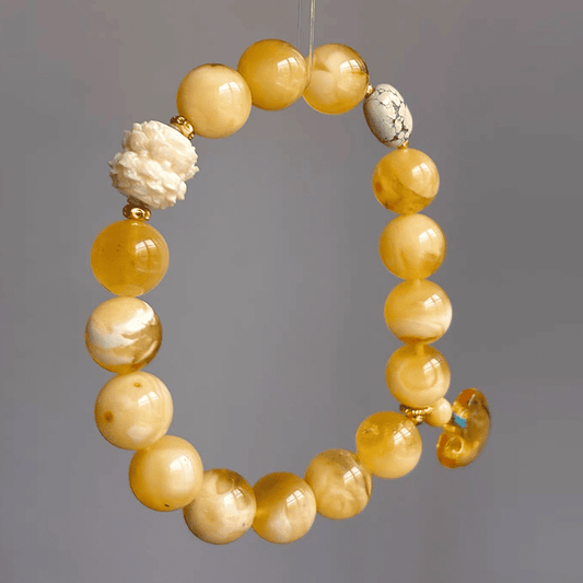 Golden White Lotus Amber & Turquoise Bracelet