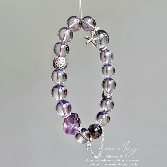 Amethyst & Super Seven Bracelet | Natural Crystal Bracelet with Clear Quartz