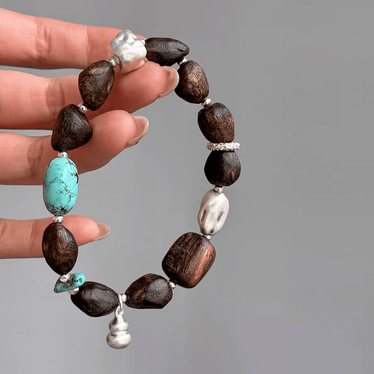Earth Tide Agarwood & Turquoise 925 Silver Bracelet