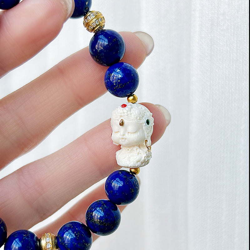 Lapis Lazuli & Ancient Mammoth Green Tara Bracelet