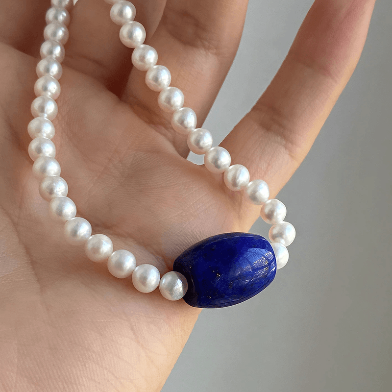 Moonlit Azure Freshwater Pearl & Lapis Lazuli Necklace