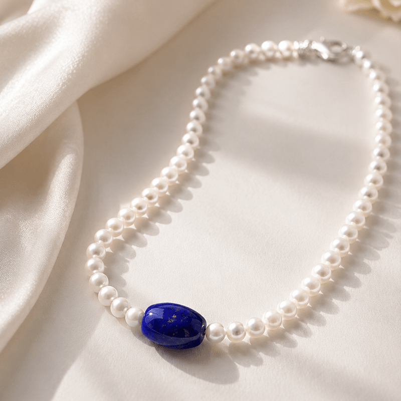 Moonlit Azure Freshwater Pearl & Lapis Lazuli Necklace