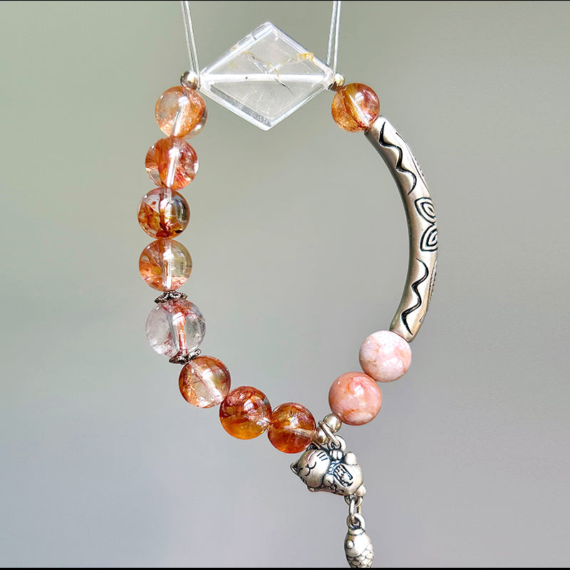 Hematoid Quartz, Coral Jade & Clear Quartz Bracelet | Handmade Healing Crystal Jewelry