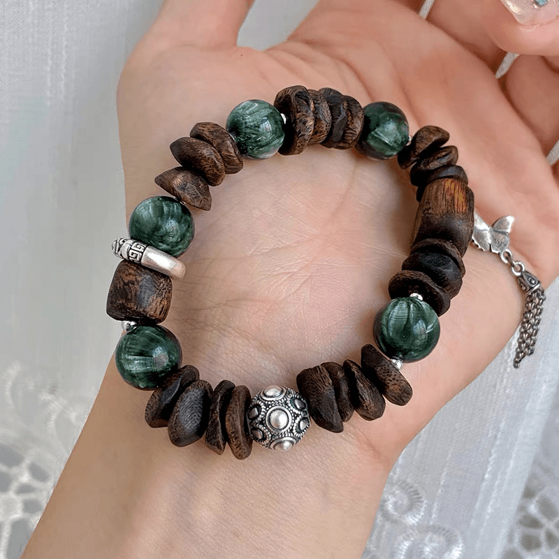 Forest Anchor Agarwood & Green Dragon Stone Bracelet