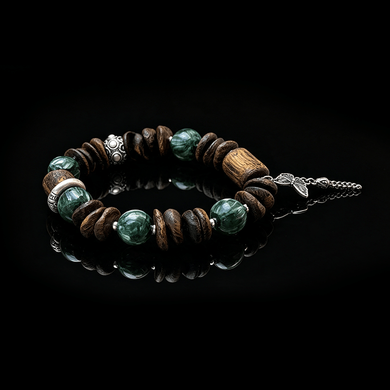 Forest Anchor Agarwood & Green Dragon Stone Bracelet