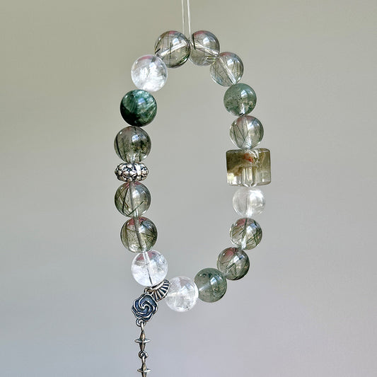 Green Phantom Quartz & Clear Quartz Bracelet for Energy Balancing