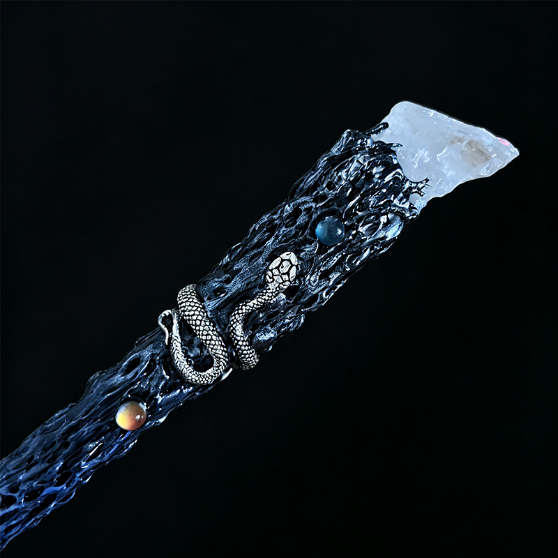 Silver Serpent Clear Quartz Magic Wand