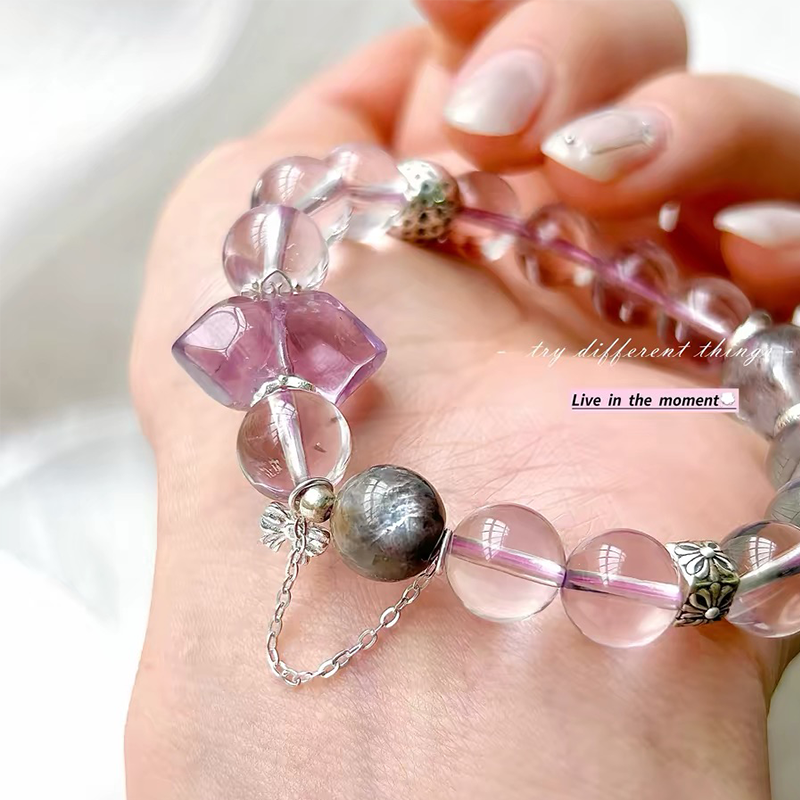 Amethyst & Super Seven Bracelet | Natural Crystal Bracelet with Clear Quartz