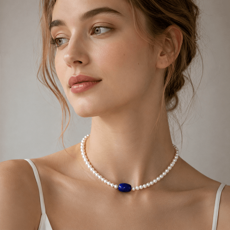 Moonlit Azure Freshwater Pearl & Lapis Lazuli Necklace