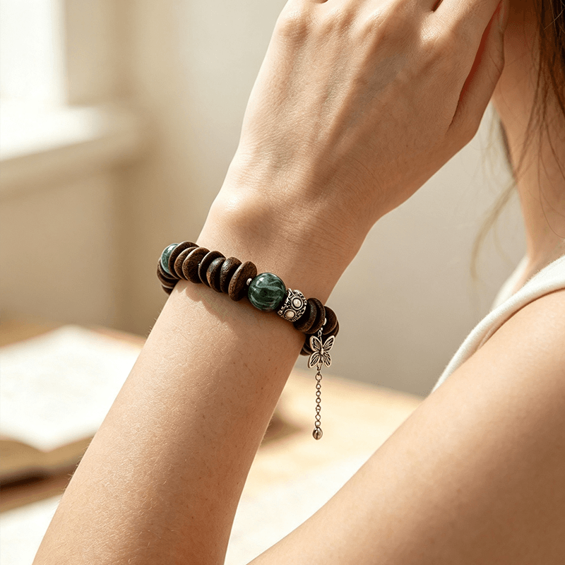 Forest Anchor Agarwood & Green Dragon Stone Bracelet