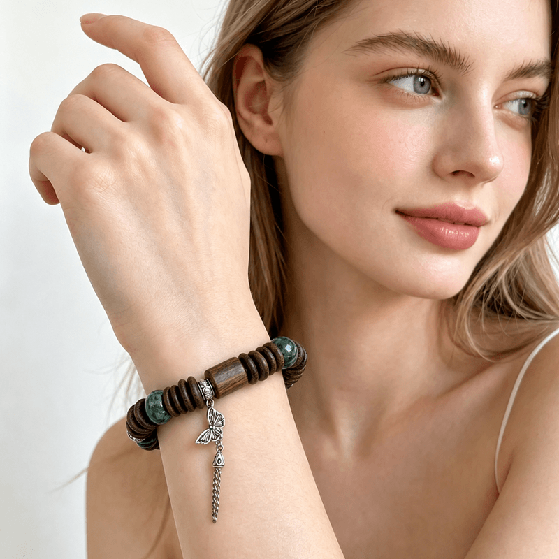 Forest Anchor Agarwood & Green Dragon Stone Bracelet
