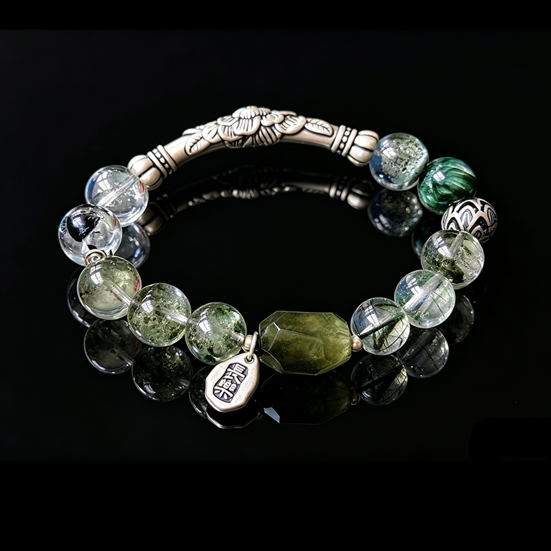 Green Phantom & Green Rutilated Quartz Bracelet for Inner Balance