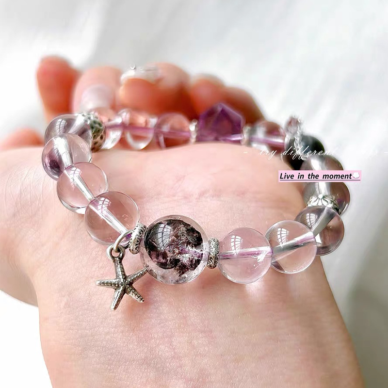 Amethyst & Super Seven Bracelet | Natural Crystal Bracelet with Clear Quartz