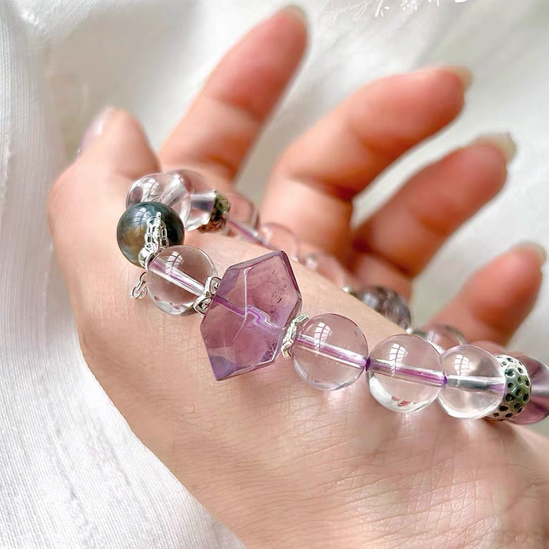 Amethyst & Super Seven Bracelet | Natural Crystal Bracelet with Clear Quartz