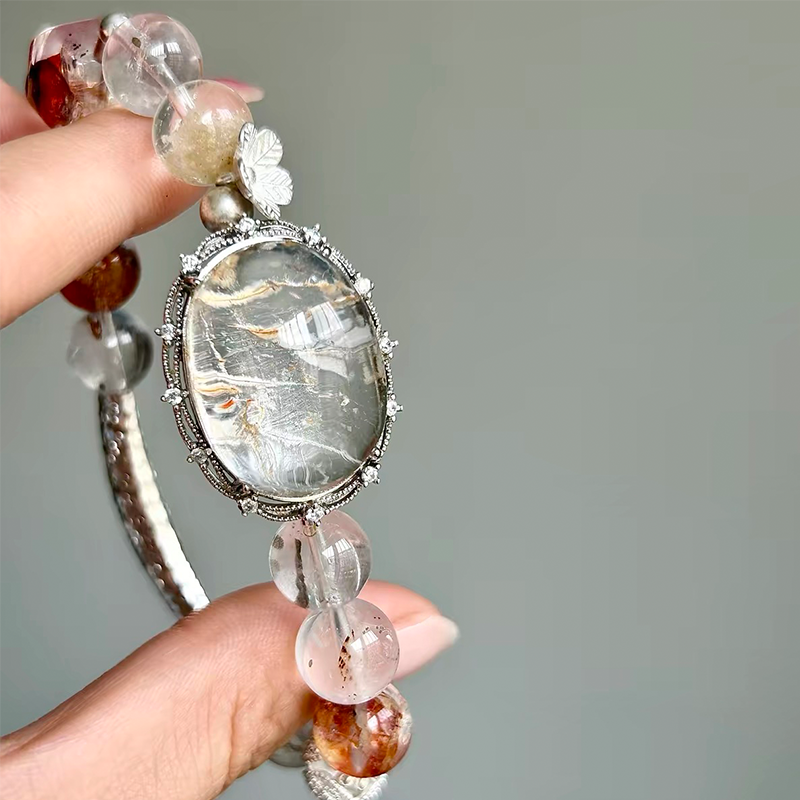 Garden Phantom Quartz Bracelet with Statement Cabochon