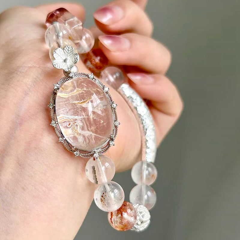 Garden Phantom Quartz Bracelet with Statement Cabochon