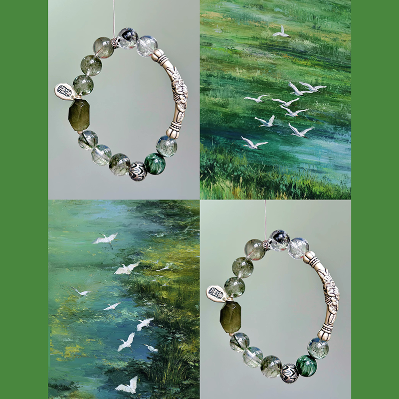 Green Phantom & Green Rutilated Quartz Bracelet for Inner Balance