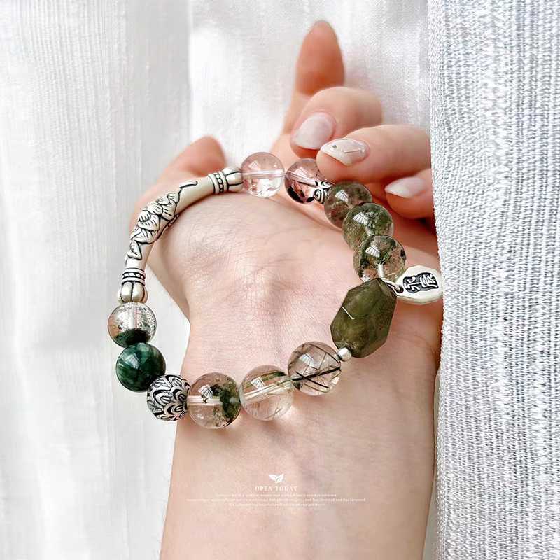 Green Phantom & Green Rutilated Quartz Bracelet for Inner Balance