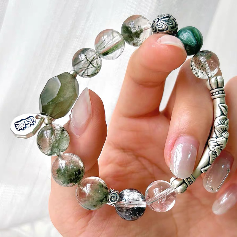 Green Phantom & Green Rutilated Quartz Bracelet for Inner Balance