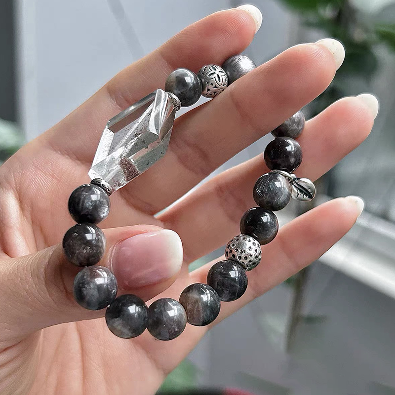 Silver Veil Elestial Quartz & Clear Quartz Bracelet