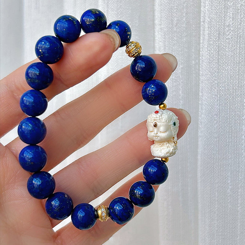 Lapis Lazuli & Ancient Mammoth Green Tara Bracelet