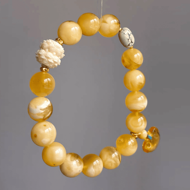 Golden White Lotus Amber & Turquoise Bracelet