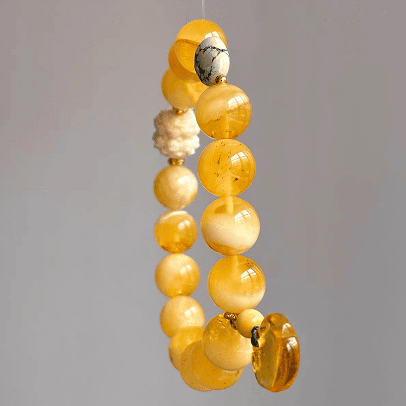 Golden White Lotus Amber & Turquoise Bracelet