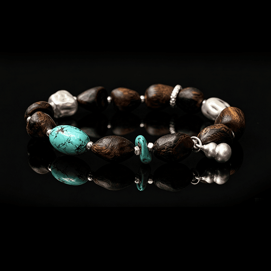 Earth Tide Agarwood & Turquoise 925 Silver Bracelet