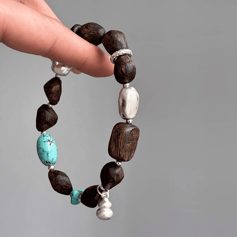 Earth Tide Agarwood & Turquoise 925 Silver Bracelet