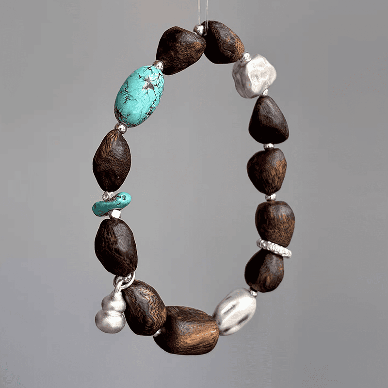 Earth Tide Agarwood & Turquoise 925 Silver Bracelet