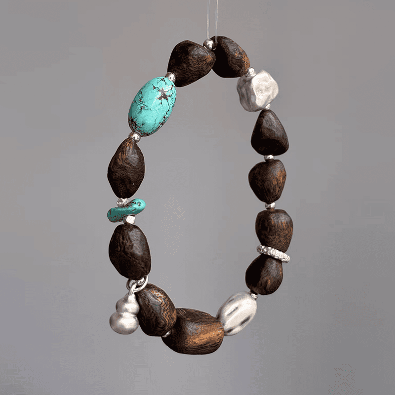 Earth Tide Agarwood & Turquoise 925 Silver Bracelet