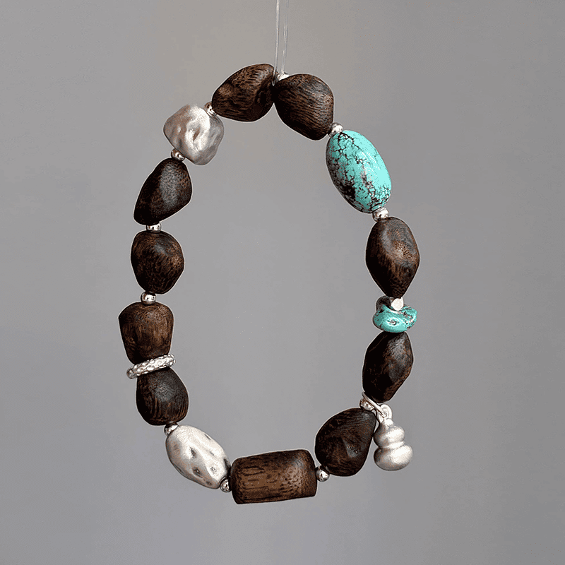 Earth Tide Agarwood & Turquoise 925 Silver Bracelet