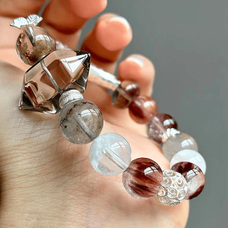Ember Veil Smoky Quartz & Rabbit Hair Quartz Bracelet