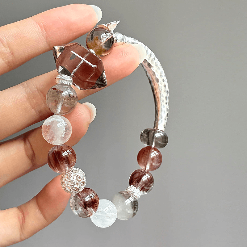 Ember Veil Smoky Quartz & Rabbit Hair Quartz Bracelet