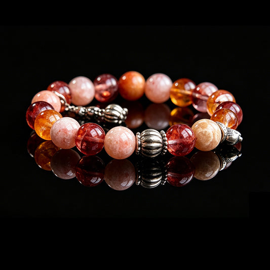 Hematoid Quartz and Coral Jade Bracelet for Vitality and Balance