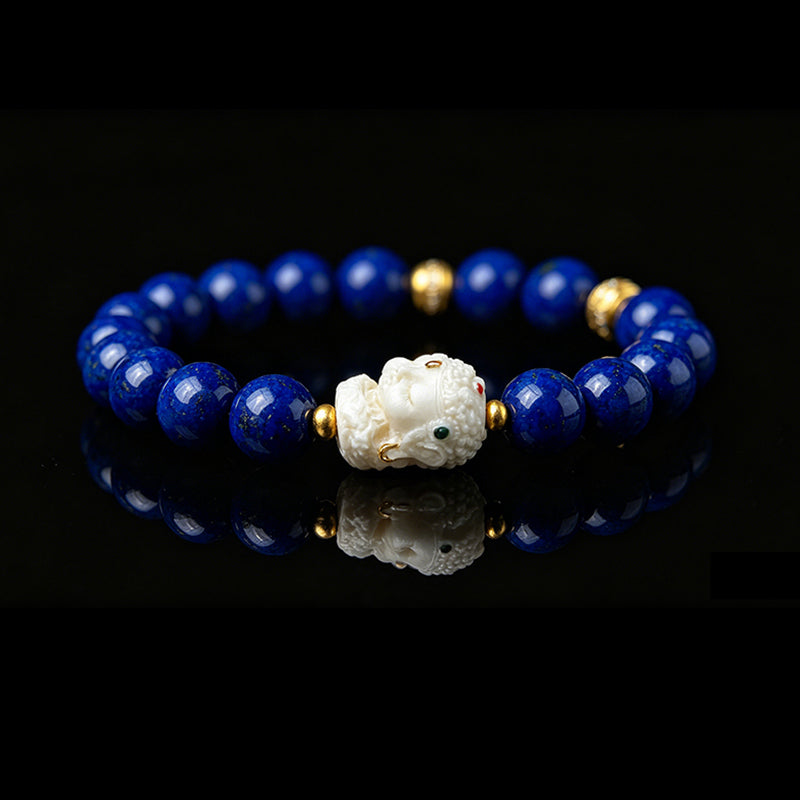 Lapis Lazuli & Ancient Mammoth Green Tara Bracelet