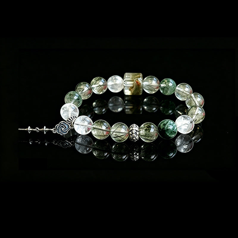 Green Phantom Quartz & Clear Quartz Bracelet for Energy Balancing