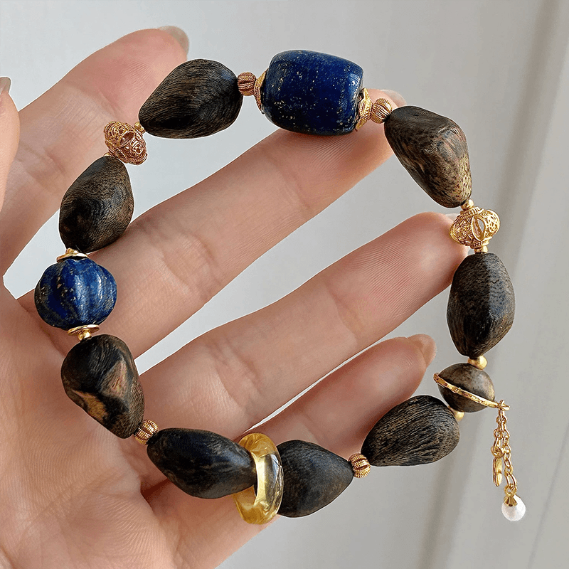 Amber Night Agarwood & Lapis Lazuli Bracelet