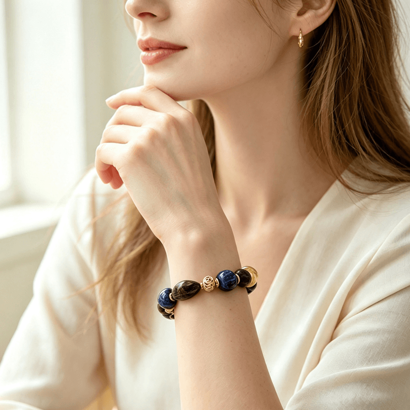 Amber Night Agarwood & Lapis Lazuli Bracelet