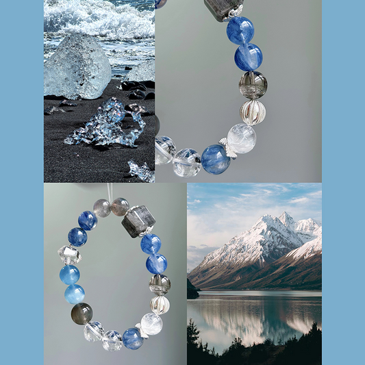 Aquamarine & Kyanite Bracelet | Natural Crystal Bracelet with Moonstone & Smoky Quartz