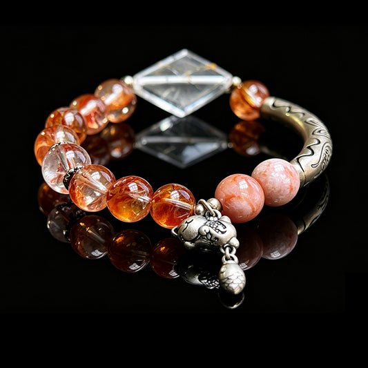 Hematoid Quartz, Coral Jade & Clear Quartz Bracelet | Handmade Healing Crystal Jewelry