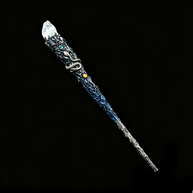 Silver Serpent Clear Quartz Magic Wand