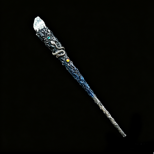 Silver Serpent Clear Quartz Magic Wand