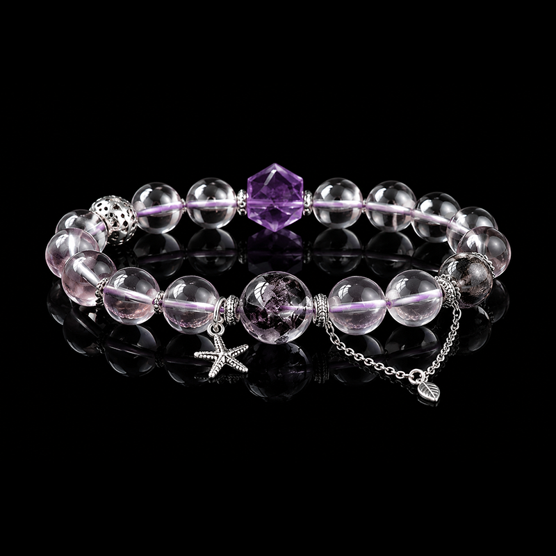 Amethyst & Super Seven Bracelet | Natural Crystal Bracelet with Clear Quartz