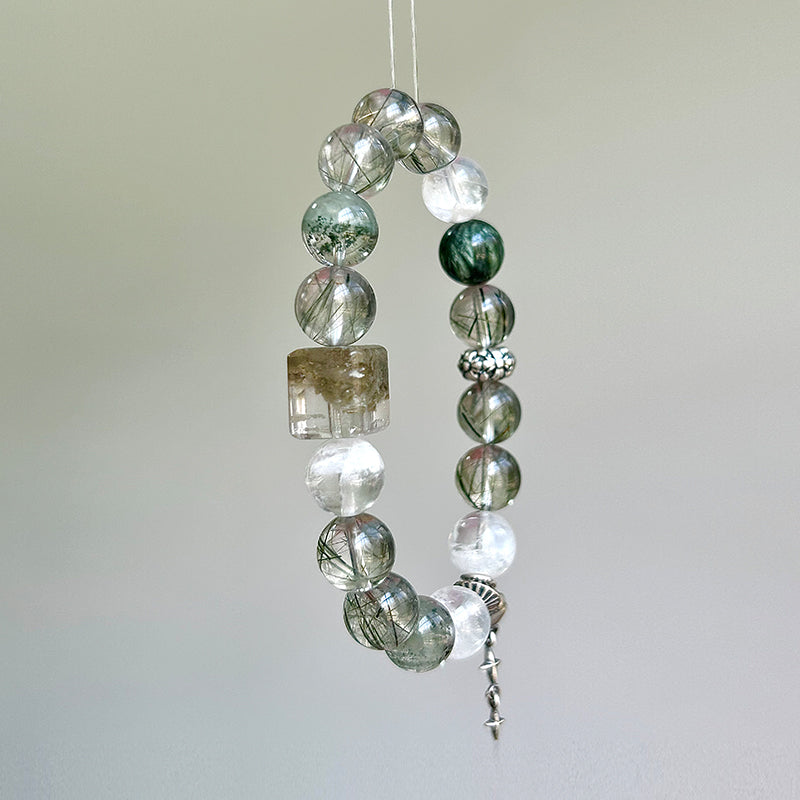 Green Phantom Quartz & Clear Quartz Bracelet for Energy Balancing
