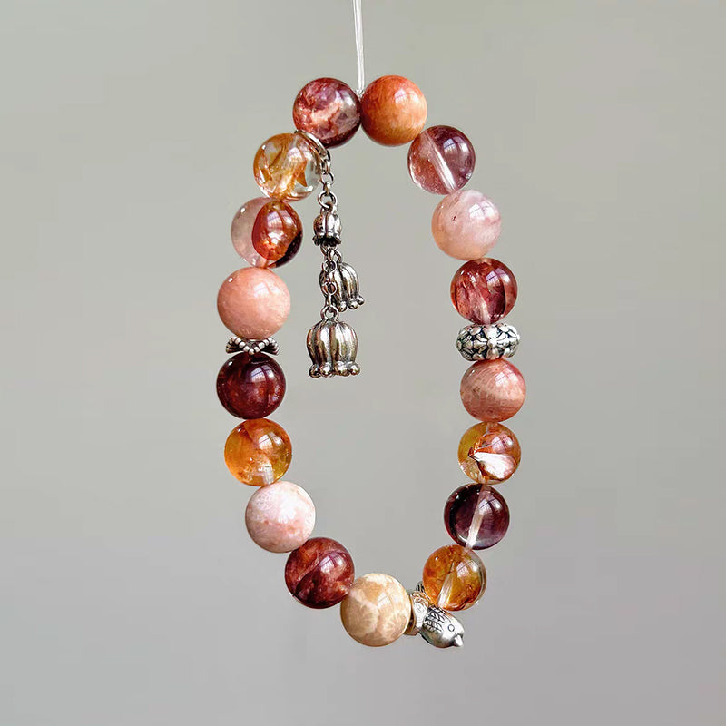 Hematoid Quartz and Coral Jade Bracelet for Vitality and Balance