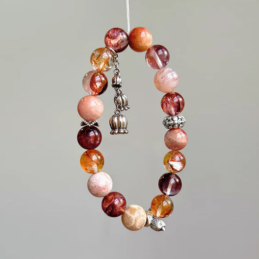 Hematoid Quartz and Coral Jade Bracelet for Vitality and Balance